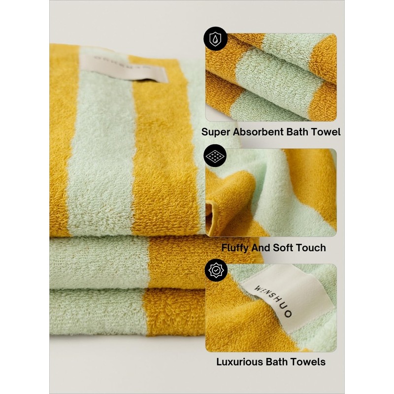 Autumn Citrus Striped Bath Towel,100% Combed Cotton,Soft Absorbent