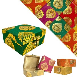 Radharani Arts Indian Decorative Sweet Box,Fabric Brocade box for Indian Wedding Favor,Diwali gift box, Mithai box, Bangles Jewelry Box 4X4X1.5. (2)