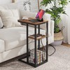 Vagusicc C Shaped End Table with Charging Station, Side Table