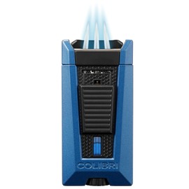 Colibri Stealth Triple Jet Flame Butane Lighter, Windproof & Refillable, Cigar Enthusiast's Choice with Blue Fuel Window and Adjustable Flame (Blue + Black)
