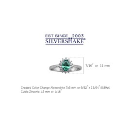 Silvershake Petite 7X5mm Created Oval Shape Color Change Alexandrite White Gold Plated 925 Sterling Silver Flower Cluster Business Attire Ring June Gemstone Birthstone Size 8