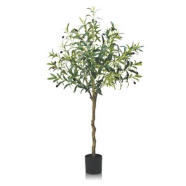 GOVIRAYE Artificial Olive Tree 4ft – Lifelike Indoor Faux Plant with One-Piece Branches, Realistic Leaves and Fruit, Evergreen, No Maintenance, for Home or Office Décor