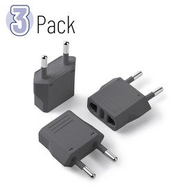 Bates- European Travel Plug Adapter, 3 Pack, Grey, European Plug Adapter, US to Europe Plug Adapter, Adapter for Europe Plug, US to EU Plug Adapter, Travel Adapter Europe, Plug Adapter Europe