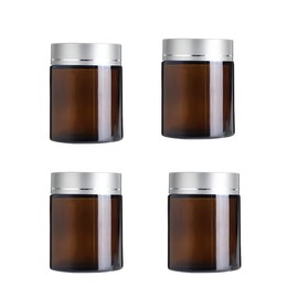 4 Pcs 3.4 oz Amber Glass Jars with Lids and Inner Liner,100g Small Glass Containers Reusable Travel Toiletries Container for Creams,Lotion,Ointmen,Makeup,Spice,Powders,Cosmetic