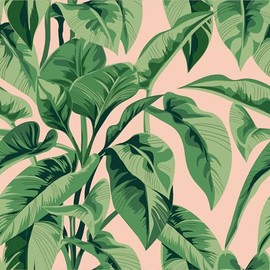 VEELIKE Pink Palm Tree Peel and Stick Wallpaper Boho Pink Tropical Wallpaper for Bedroom Bathroom 17.7''x354'' Self Adhesive Removable Tropical Contact Paper for Accent Wall Decor Cabinets Shelves