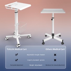 TUILUN Adjustable Height Portable Laptop Desk with Wheels,White Computer Cart on Wheels,Standing Mobile Desk Workstation, Utility Medical Cart