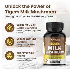 Organic Extracto Hongo Leche Tigre Lignosus Rhinocerus Apoyo Respiratorio Inmunitario Salud Intestinal 450 Cápsulas Veganas