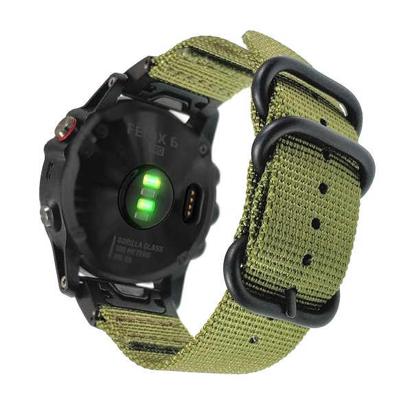 ahayo Nylon Watch Strap for Garmin Fenix 7 / Fenix 6 / Fenix 5 / EPIX 2, Quick Fit 22mm Quick Dry Breathable Woven Wrist Band for Garmin Instinct/Quatix 6 / Approach S62 (Green)