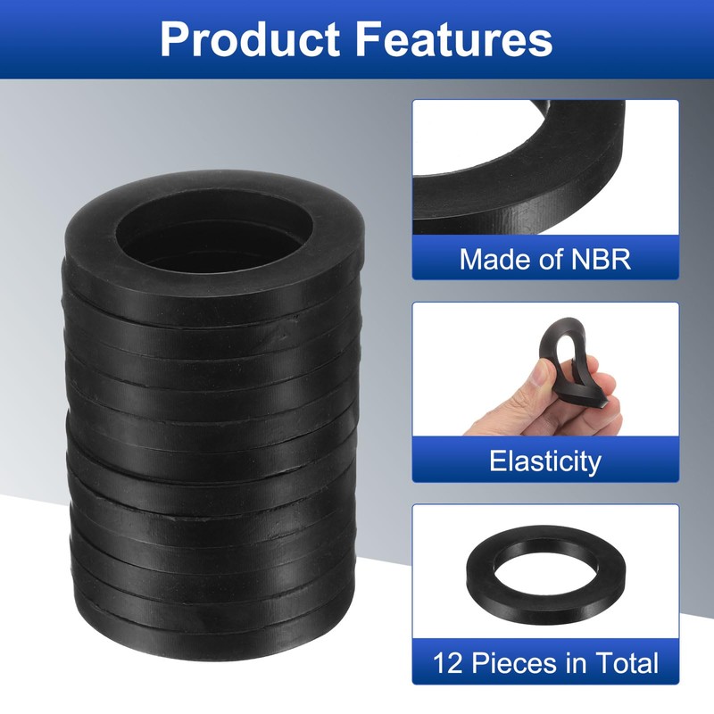 sourcing map 12 Pcs Solid Nitrile Rubber Flat Washer DN40