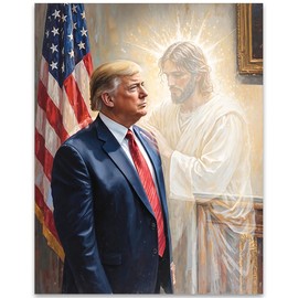 The Grace of God: Jesus & Trump Inspirational Painting 11x14 Unframed Poster - Religious Art Faith Leadership MAGA American Flag Patriotic Artwork for Home Office, Living Room, Conservative Christians