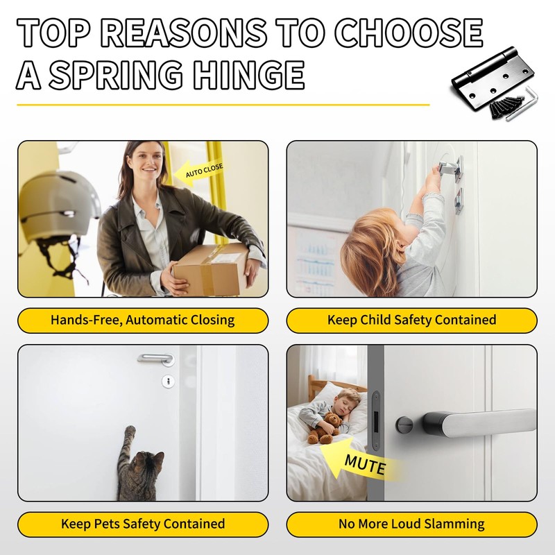 3 Pieces Self Closing Door Hinges, 4 Inch Stainless Steel