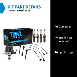 TRQ Ignition Coil and Spark Plug Kit 6 Piece Distributor Compatible with 1994-1997 Toyota T100 1995-1997 Tacoma 1996 4Runner