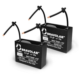 BravoLab Capacitor para ventilador CBB61 de 3.5 mfd 250 VAC 50/60 Hz, 2 terminales. Reemplaza cualquier marca con la misma capacitancia (Paquete de 2)