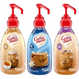 Nestlé Coffee mate Liquid Concentrate 1.5 Liter Pump Bottles, 3 Flavors: Crème Brûlée, French Vanilla, and Sweetened Original (Pack of 3)