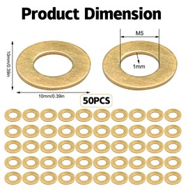 M5 Brass Flat Washers, Pack of 50 Fittings Rings Room Doors Washers Door Hinge Mounting Rings, M5 x 10 x 1 mm Brass Flat Lock Washers for Screws & Nuts