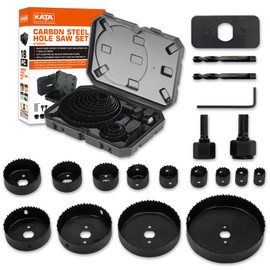 KATA Hole Saw Kit, 18 Pieces Hole Saw Set with 3/4"-5"(19-127mm) Saw Blade, 2 Mandrels, 2 Drill Bits, 1 Installation Plate, 1 Hex Key with Case, Ideal for Soft Wood, Plywood, Drywall, PVC