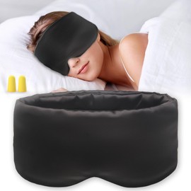Sleep Mask Silk Eye Mask for Women Men, Soft Sleeping Mask Fully Light Blocking Night Blindfold, Eye Shade Cover with Adjustable Band Wide Velcro, Black