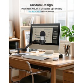 Etour Custom Built for Blue Yeti Shock Mount with Pop Filter, 2025 Upgrade Anti-Vibration Suspension Elastic Shock Mount Holder Clip Mics Stand with Screw Adapter Compatible with Yeti Microphone