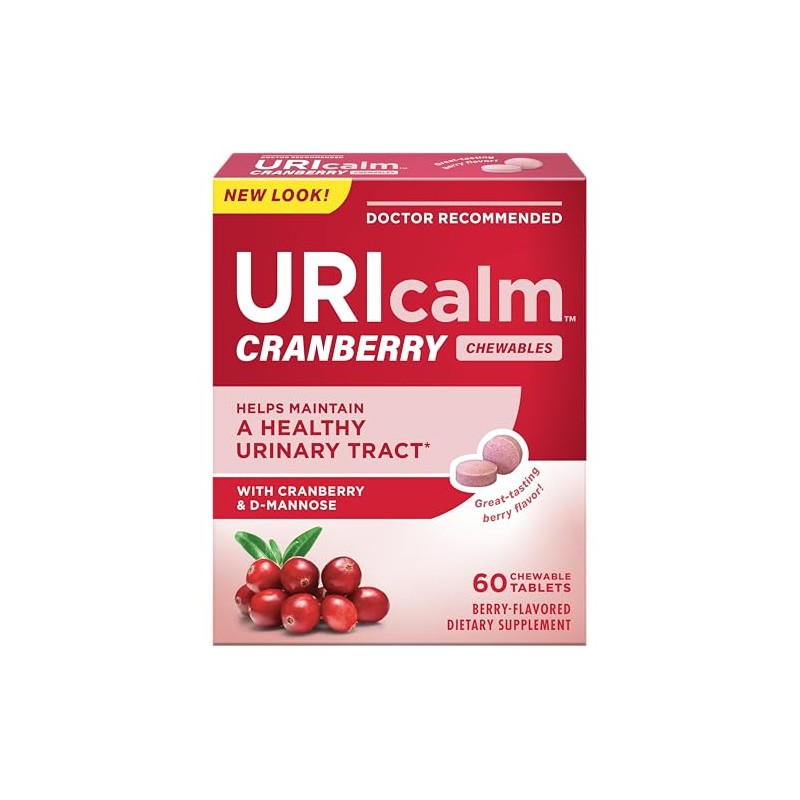 Uricalm Cranberry, Daily Dietary Supplement Chewable with D-Mannose, Berry, 60
