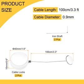 MECCANIXITY 3.3ft Retractable Cable Lock with Round Patch Remote Control Security Lock with Adjustable Cord Tether Anti Theft for Laptop, TV, 150 G, White, 2 Pack
