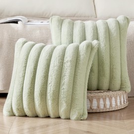 MIULEE Set of 2 Plush Cushion Covers, Faux Fur, Decorative Cushion Covers, Modern Sofa Cushion, Boho Couch Cushion for Living Room, Sofa, Bedroom, 50 x 50 cm, Green