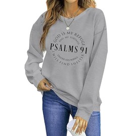 LIWYLU Christian Sweatshirts for Women Psalms 91 Sweatshirt Faith Bible Verse Long Sleeve Religious Graphic Pullover Tops-Grey M
