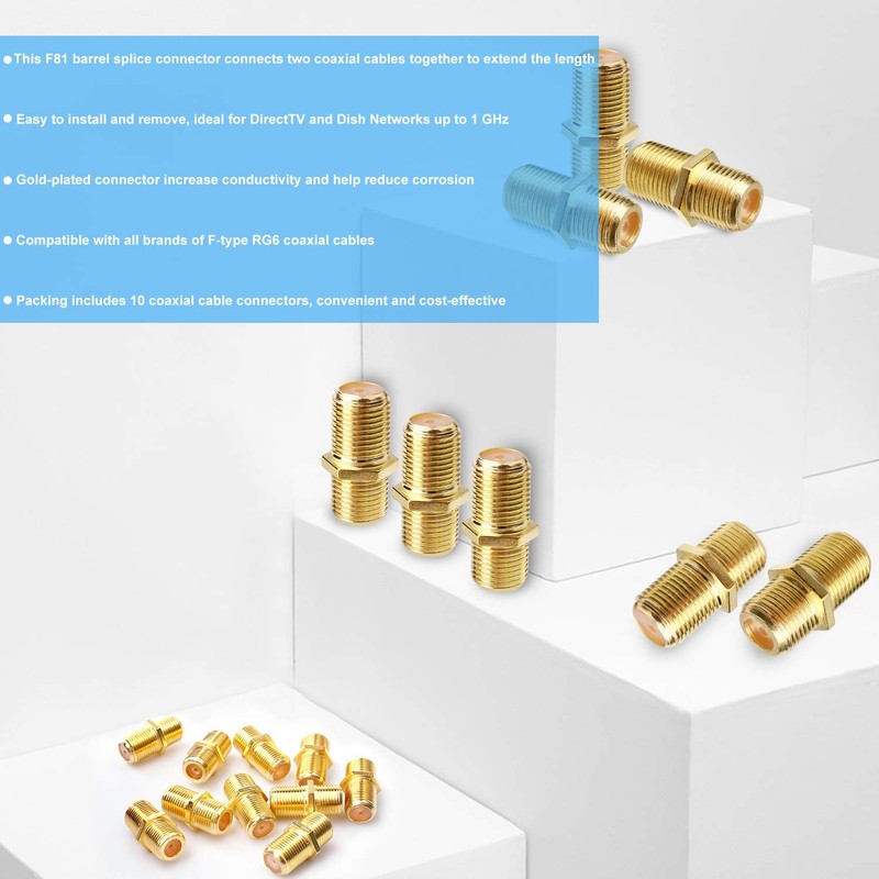 SAISN Coaxial Cable Connector F-Type RG6 Cable Extension Adapter (Pack