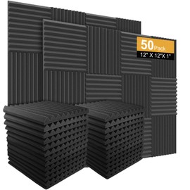 Burdurry 50 Pack Acoustic Panels Soundproof Studio Foam for Walls Sound Absorbing Panels Sound Insulation Wedge for Studio, 1" X 12" X 12" (Black)