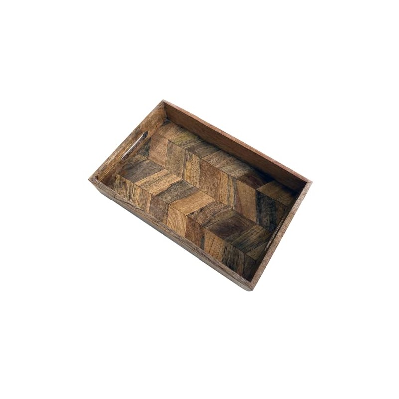 Rectangular Herringbone Wooden Serving Trays - Mango Wood (1, Small)