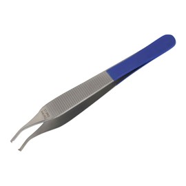 Adson Tissue Forceps 1x2 Teeth 4.75" Surgical Tweezers Wide Handle Ridged Non-Slip Grip, Stainless Steel (Blue-CRV)