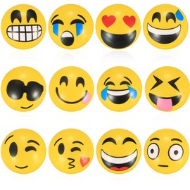 12 Pieces Stress Ball,6.3 cm Stress Relief Balls, Novelty Emoticons Squeeze Balls, Finger Hand Exercise Toys Balls, Smiley Squishy Balls Toys, for Adults Teens Party Favour Bag Fillers