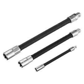 uxcell 1/4" 3/8" 1/2" Drive Socket Extension Bar Set - Spring Steel, Chrome Plated, Flexible, Universal Joint - Black, 3-Piece Set