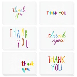 Juvale Thank You Cards with Envelopes - White 48 Pack 4x6 in - 6 Assorted Rainbow Designs & Blank Inside - Bulk Thank You Notes for Kids & Adults