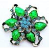 Unbranded Impressive BOLD Green SWIRL 3D Flower Blue Rhinestone Christmas