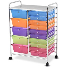 SPSUPE 15-Drawer Multipurpose Rolling Storage Cart, Utility Cart with 4 Universal Wheels, Tools Scrapbook Paper Organizer, Ideal for Office School (Multicolor)