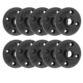 1/2" Heavy Duty Black Floor Flange, Home TZH 10 Pack Malleable iron Pipe Flange for Industrial vintage style, Flanges with Threaded Hole for DIY Project/Furniture/Shelving Decoration(1/2", 10)