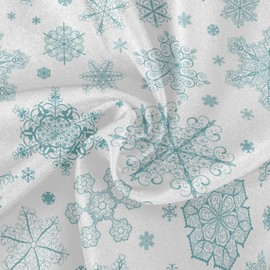 Pfrewn Christmas Turquoise Snowflakes Round Tablecloth Winter Snowman Table Cloth Cover Mat Lace Washable Polyester 60" Dining Decorative for Holiday Home Party Wedding Picnic