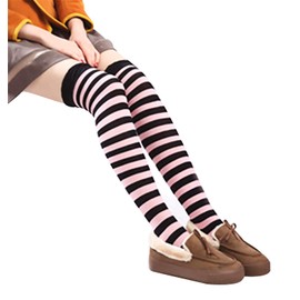 Bienvenu Colorful Rainbow Stripe Leggings Long Knit Gloves Socks Set Party Costume Accessory,Pink