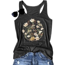 Womens Boho Floral Tank Tops Vintage Mandala Graphic Tank Summer Short Sleeve Tank Cute Racerback Tank Tops(ODark Grey21,M)