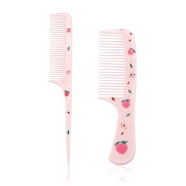 lasuroa 2pcs Cute Hair Combs Set for Girls, Pink Peach Baby Parting Comb & Small Rat Tail Styling Comb, Mini Plastic Fine Tooth Hairbrush for Toddlers Kids Women All Hair Types