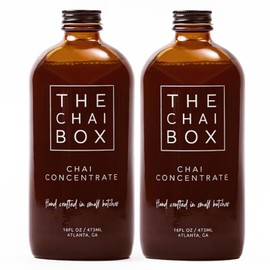 The Chai Box - Sweetened Chai Tea Concentrate - Vegan, Gluten Free, All Natural Ingredients, Black Tea, w/Cinnamon & Cardamom - Prepare using 1:1 Ratio of Milk & Concentrate - Pack of 2-16oz Bottles