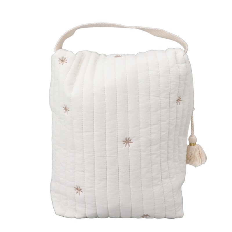 Cute Quilting Embroidered Pattern Diapers Bag Cotton Baby Stroller Zipper