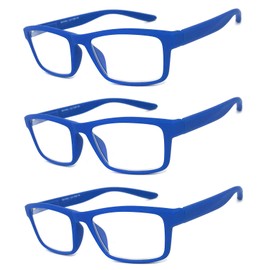 VeryHobby® Men Women Retro Square Rubberized Frame Reading Glasses Spring Hinges (3 Pairs - Blue/Blue/Blue, +1.75)