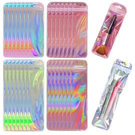 INKNOTE 160Pcs Resealable Holographic Bags, Aluminum Foil Bags, Long Jewelery Plastic Bags, Foil Ziplock Bags For Pen Lip Eyelash Jewelry Necklace Candy Food Storage Rainbow Color