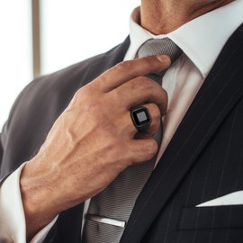 PATISORNA Stainless Steel Rings for Men Wedding Band Black Onyx Rings Chunk Signet Ring Cool Chain Punk Fashion Jewelry Set Male Ring Size 7-15