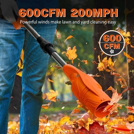 JANGKLIFE Cordless Leaf Blower, 290,000 RPM Turbine Jet Blower, 21V 4.0Ah*2 Battery & Charger, Lightweight Folding Air Broom, for Yard Cleaning, Lawn Care, Debris Removal (Orange)