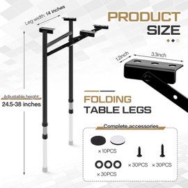 Tandefio 2 Pack Folding Table Legs Adjustable Height 14 Inch Wide Folding Tables Legs Collapsible Durable Metal Furniture for Kitchen, DIY Bar Desk, Coffee Dinner, Home, Tabletops, Table Saw