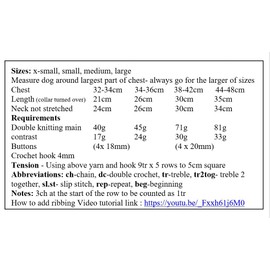 Crochet Pattern for Plain Dogs Jumper, Insructions for 4 Sizes Included, Double Knitting Yarn, UK Terminology, Sizes are X Small, Small, Medium and Large,Booklet, Book, Manual, Craft CP465