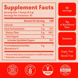 Prebiotic Fiber Powder - Unflavored & Sugar Free | 45 Servings | Fiber Supplement to Support Digestive Regularity, Gut Health, Bloating & Immune Support - 1 Scoop of Soluble Prebiotic Powder Daily