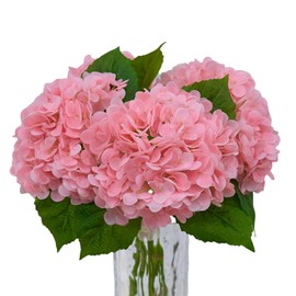WenXin 4-Packet Pink Hydrangea Artificial Flowers in Vase Faux Hydrangea Flowers Real Touch Home Bathroom Office Kitchen Dining Room Arrangements End Table Centerpiece Shelf Decorations